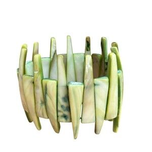 Abalone Shell Bracelet Mother of Pearl Green Stretch